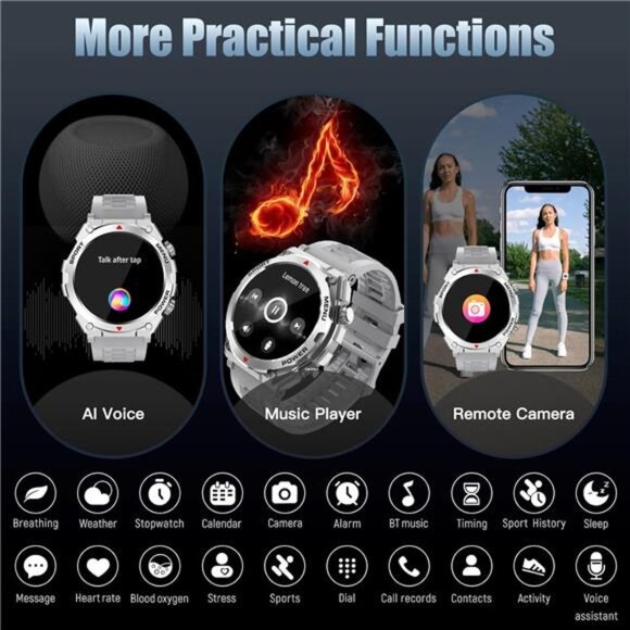 Military Smart Watch, 1.52-Inch Touch Screen Tactical Smartwatch with Text and - Picture 6 of 6